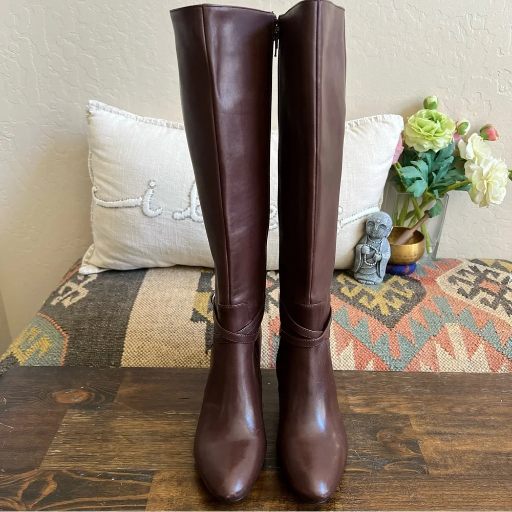 Ralph Lauren ELBERTA Leather Ankle Strap Tall Heeled Boots US8 (Black sold) - Picture 4 of 11